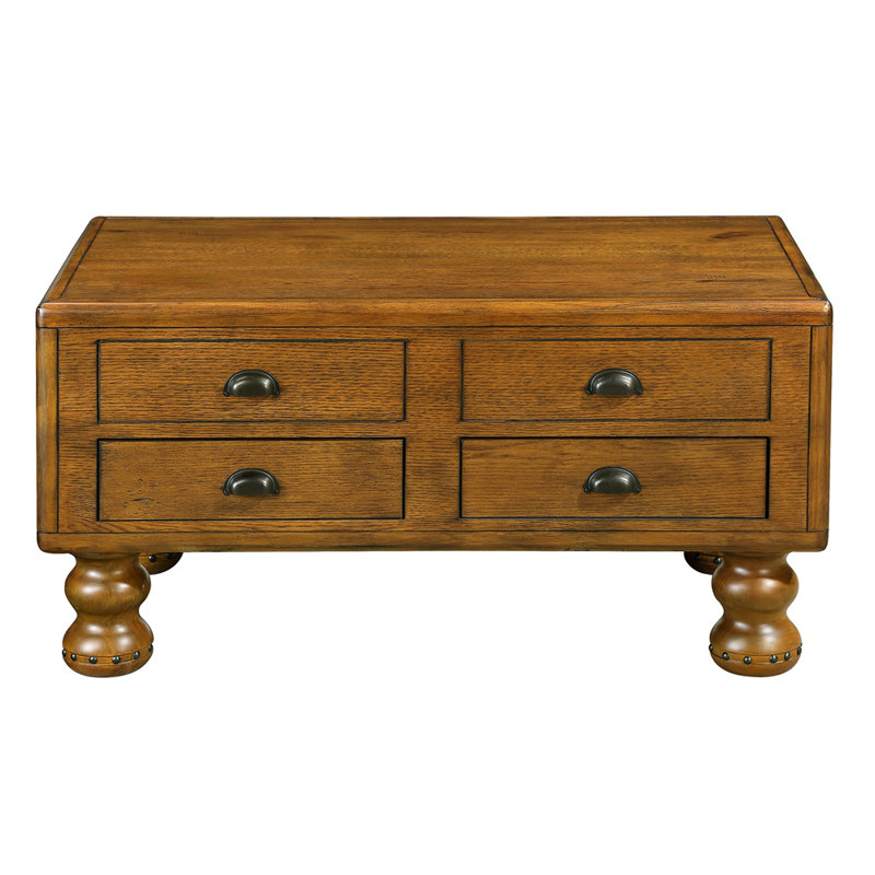 40" Rectangle Single Coffee Table with Storage Drawers, Antique Brown