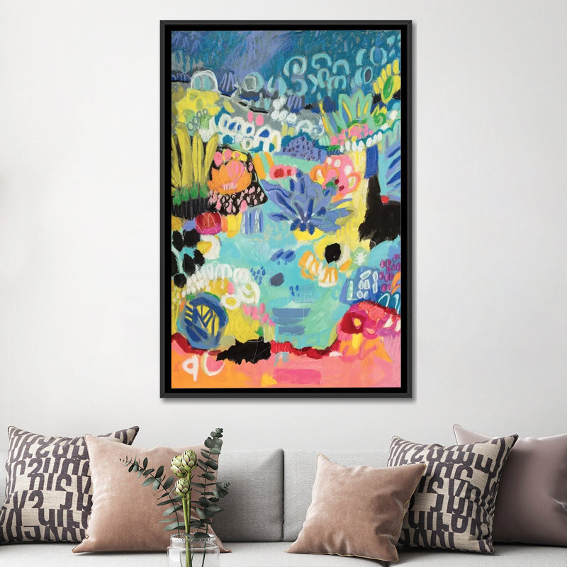 « fantaisiste étang iii », reproduction sur toile, H 26 po x l 18 po x P 1,5 po, Toile avec cadre noir, Pas de tapis