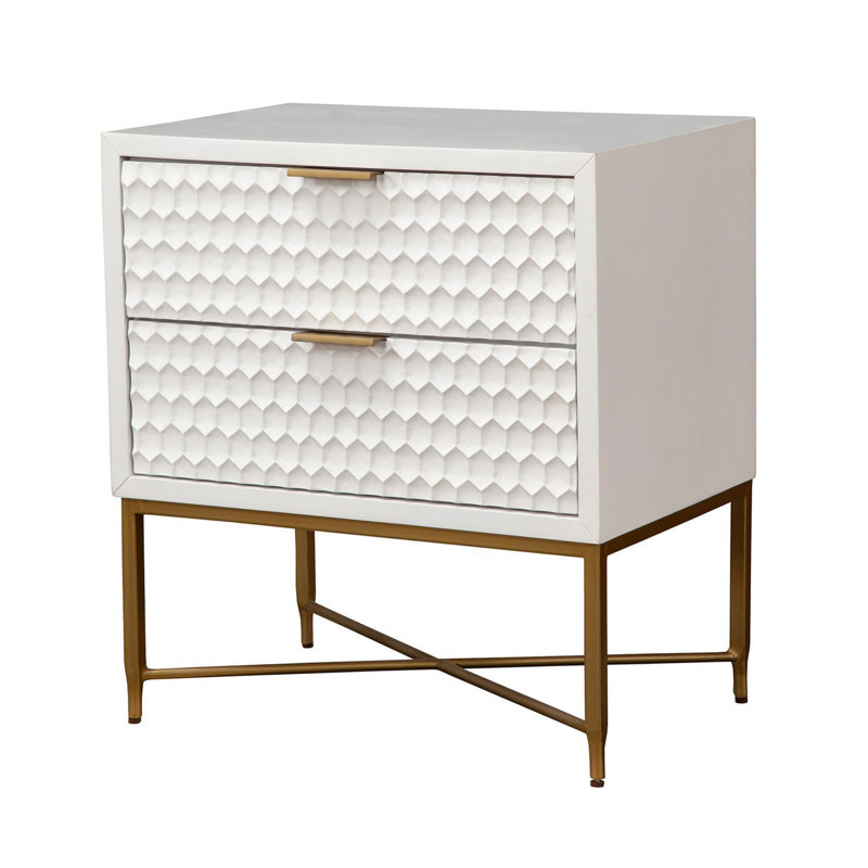 24'' W Nightstand, White/Gold
