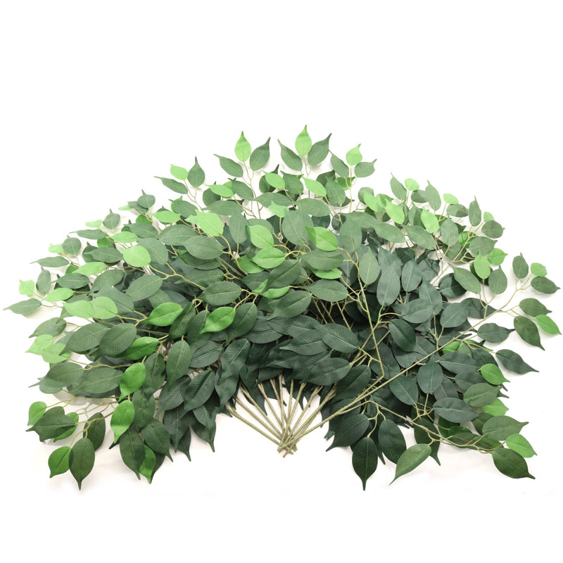 12-Pack Artificial Green Ficus Branches with 42 Silk Leaves, Lifelike Decorative Greenery, Ideal for Home, Office, and Event Arrangements