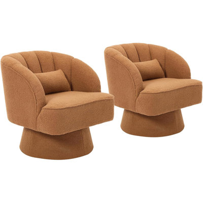 Ensemble de 2 chaises d'appoint pivotantes pivotantes sur 360 ° avec dossier rayé, chaises longues à accoudoirs ronds pour le salon, la chambre à coucher et le coin lecture