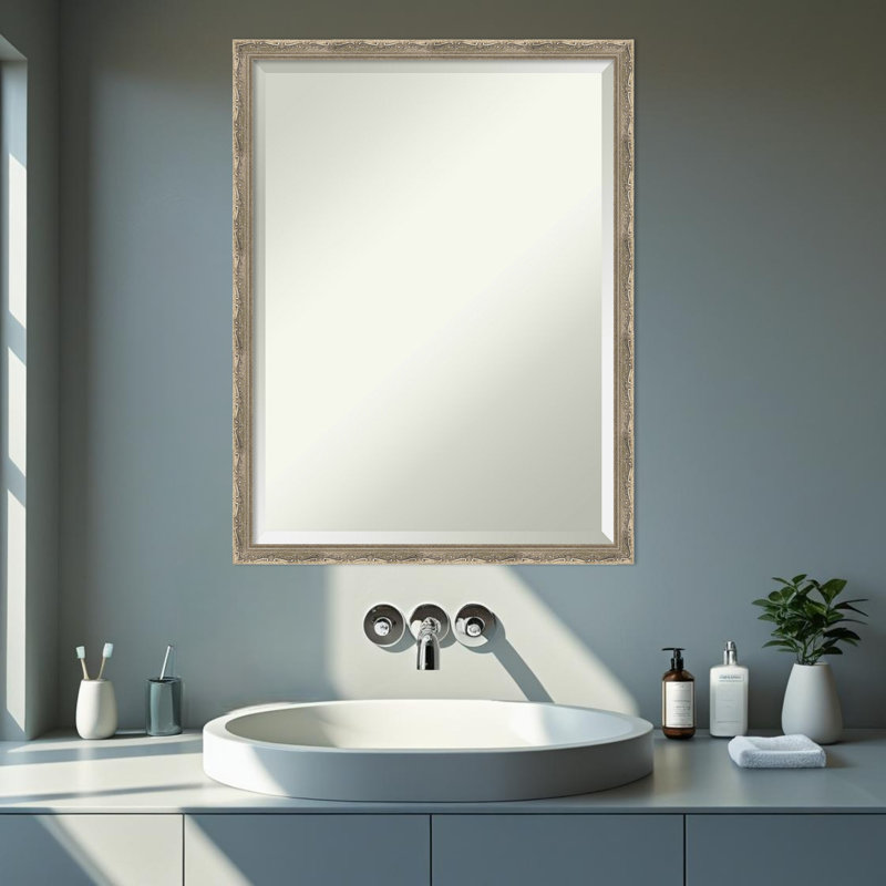 Miroir mural de salle de bain Mila, 25,5 po x 19,5 po, Argent foncé