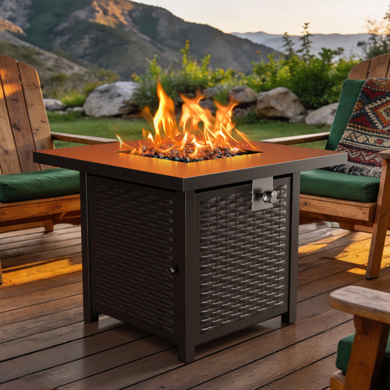 Outdoor Steel Propane Fire Table, 50,000 BTU with Lid and Lava Rock, 24.8" H x 32" W x 32" D