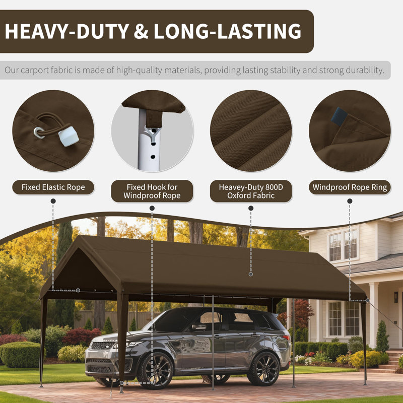 Housse de remplacement pour auvent 12 'X 20', abri de voiture imperméable et protégé contre les rayons UV avec cordes élastiques