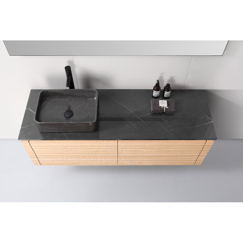 Jasmine 60'' Natural Veneer Plywood Single Bathroom Vanity with Engineered Stone Top, Tan