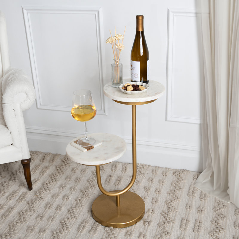 Table d'appoint à deux niveaux en marbre naturel et or