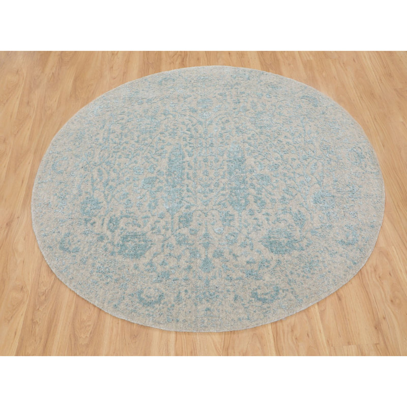 Tapis décoratif circulaire de conception unique noué à la main vert 5 pi 10 po Atanasie