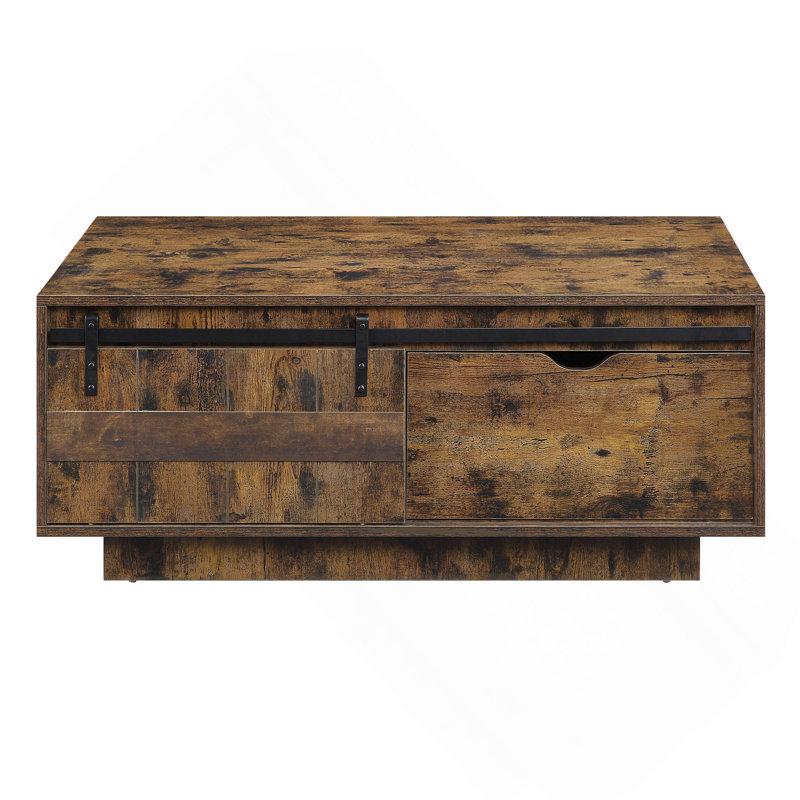 Coffee Table, Rustic Oak With Sliding Barn Door