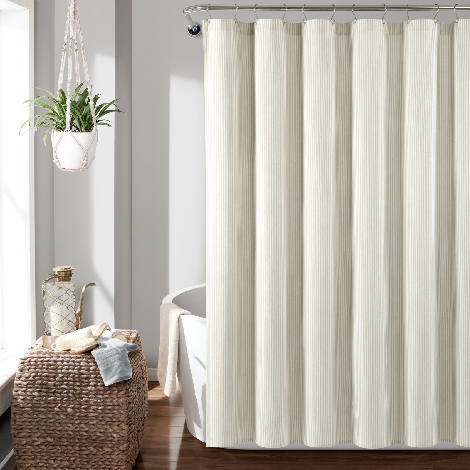 Bruno Striped Shower Curtain, Beige
