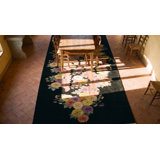 Antique Art Deco Large Hallway Runner Wool Black Rug