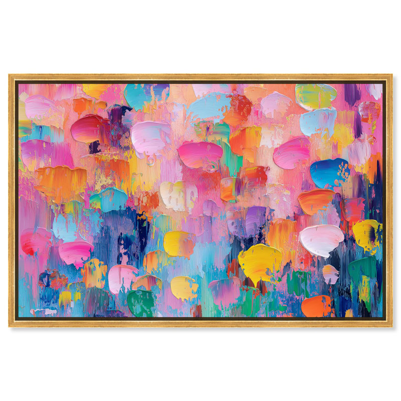 Art, art floral, fleurs abstraites, III, Cadre flottant doré, H 3 po x l 55 po