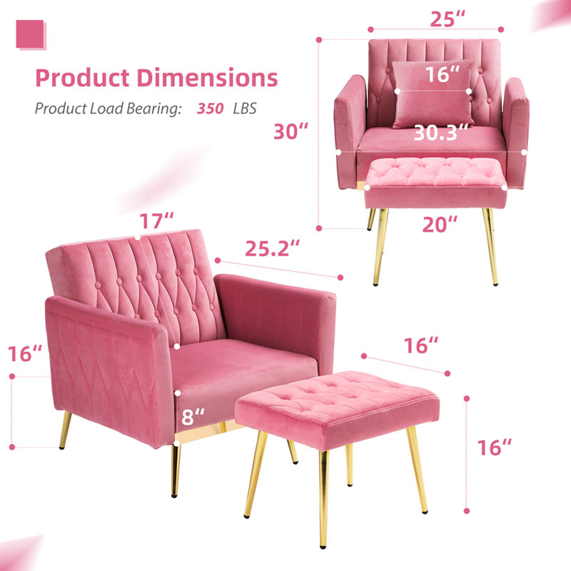 Fauteuil d'appoint Siemon, Velours rose