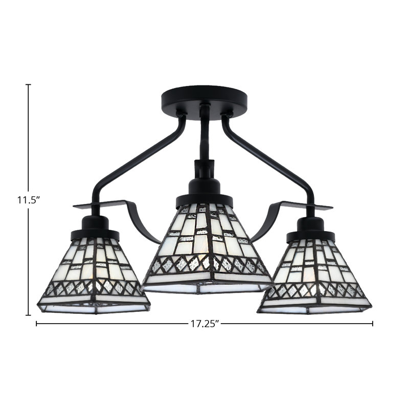 Odyssey 3 Light Semi-Flush Shown In Matte Black Finish With 7" Pewter Art Glass