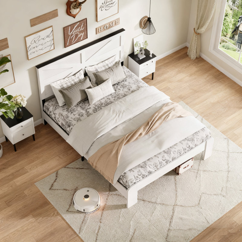 Farmhouse Queen Bed Frame With Tall Headboard, Queen