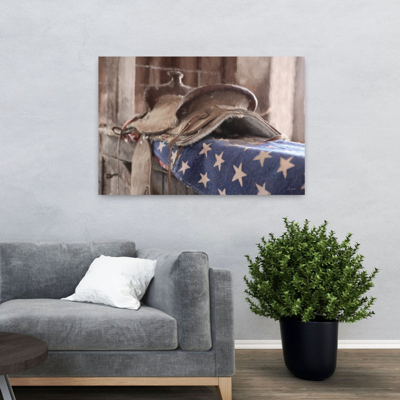 Art mural rétro contemporain patriotique Cowboy rustique, 32" H x 48" W
