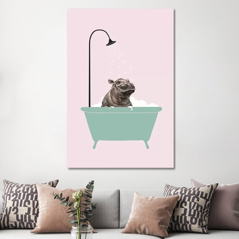 Hippo In Bathtub by Big Nose Work - Wrapped Canvas Print, 152.5 cm H x 101.5 cm W