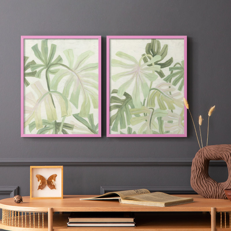 Impression encadrée I-Premium entrelacée Palms - prête à être accrochée - aucun clou requis - aucun clou requis, Rose