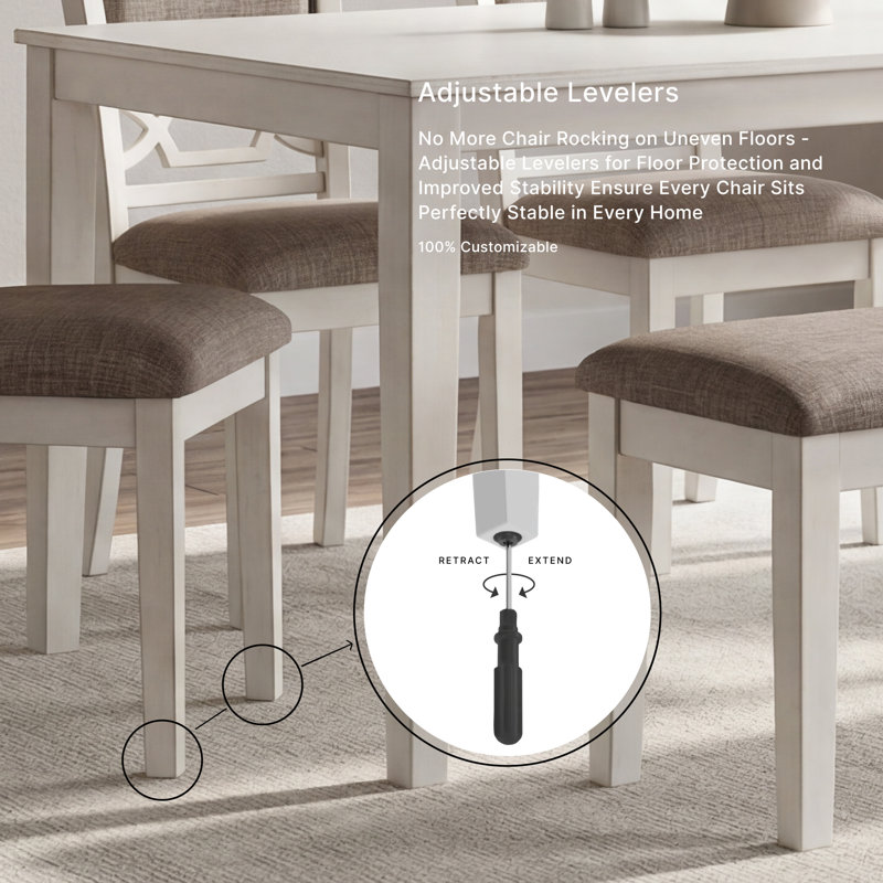 Table de salle à manger Damonee, 4 chaises et banc (ensemble de 6)
