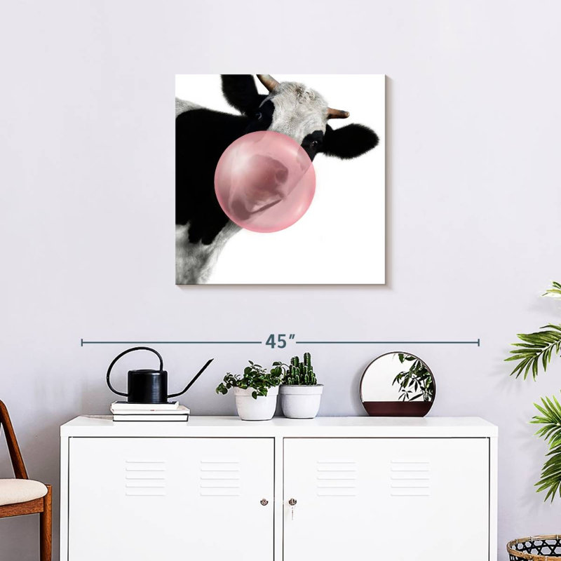 Impression sur toile Bubble Gum Cow, H 24 po x l 24 po x P 1,25 po