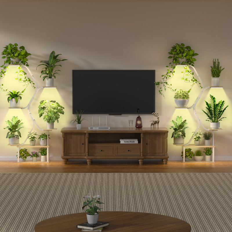 Support pour plante 65 po à 7 niveaux en métal avec lumières de croissance pour plusieurs grandes plantes, Blanc