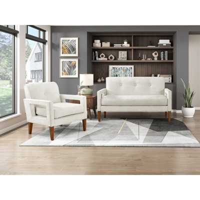 Mobilier 2 pièces rembourré en chenille beige moderne pour le salon, ressorts ensachés, sièges réversibles, structure en bois massif et pieds avec chaise, pieds et housses de siège amovibles