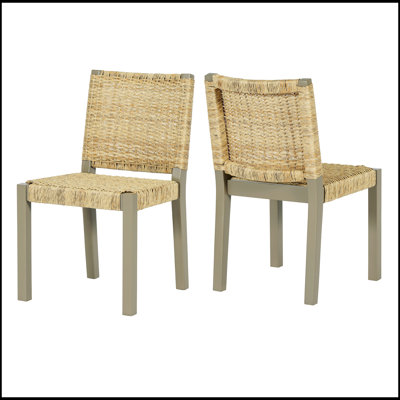 Ensemble de 2 chaises de salle à manger de style campagne moderne avec structure en bois massif et dossier en rotin pour une utilisation intérieure ou extérieure