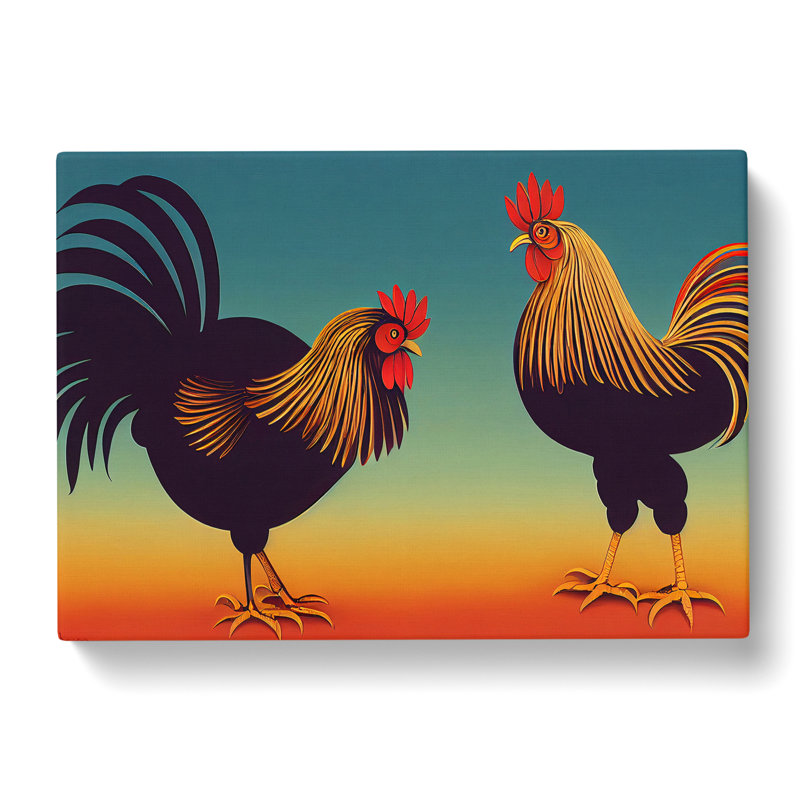 The Two Roosters - Wrapped Canvas, 40cm H x 60cm W x 3cm D