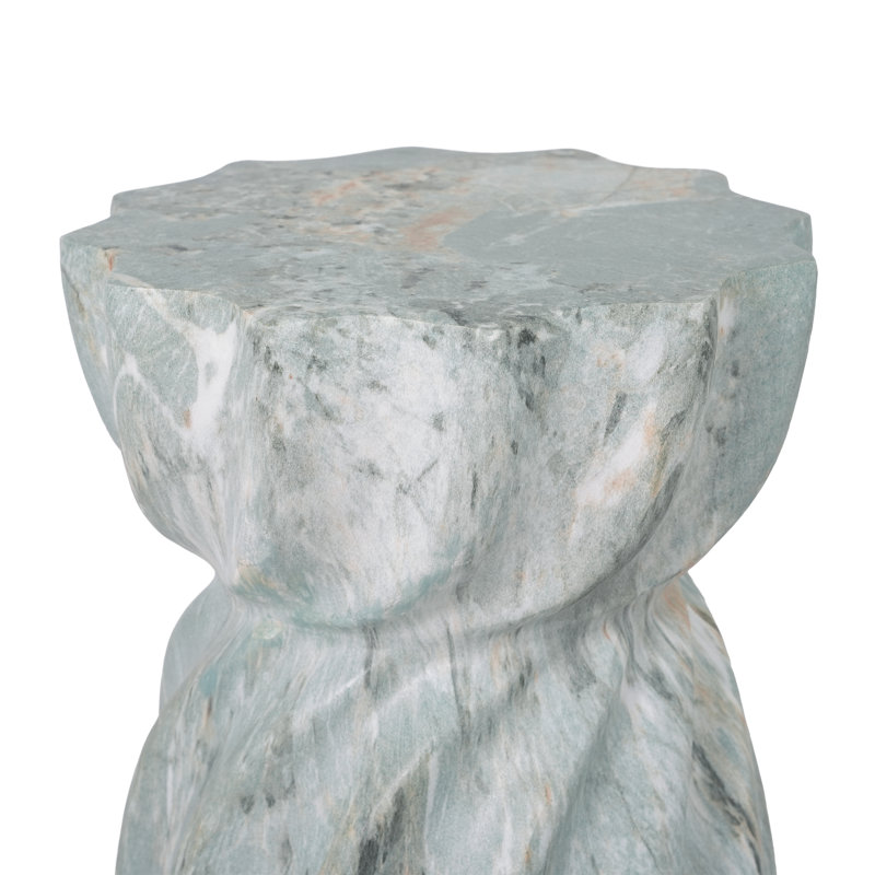 Alapaka 19.29"H Outdoor Magnesium Oxide Side Table with Sculptural Fluted Design, Green Marble