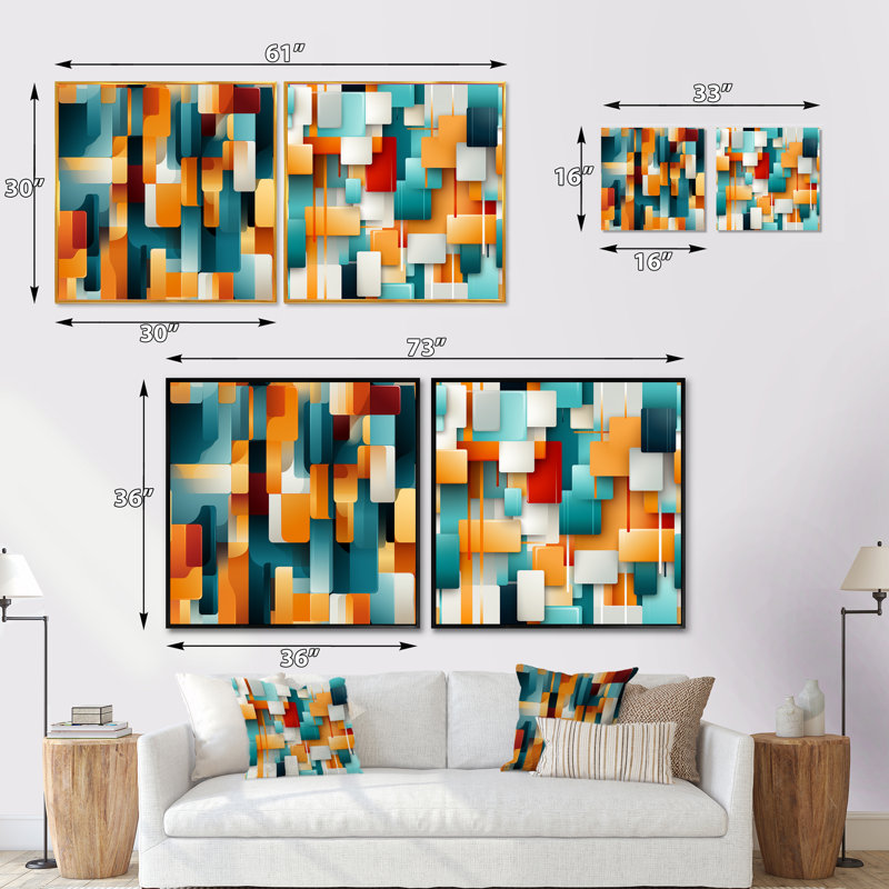 Daijana - Abstract Shapes Square Collage Set Of 2, Gold Floater Framed, 30" H x 61" W
