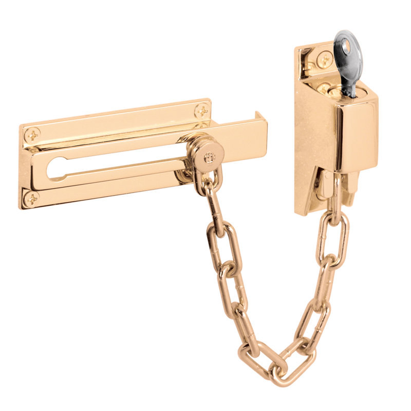 Keyed Chain Door Guard, 3-1/4 in., Steel and Diecast Construction, Brite Brass-Plated Finish (Single Pack)