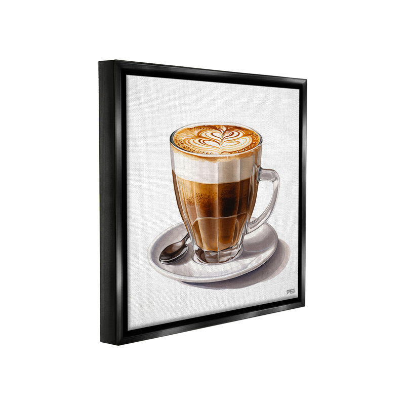 "Latte With Milk Motif" par RB sur toile, Cadre flottant noir de jais, H 18 po x l 18 po