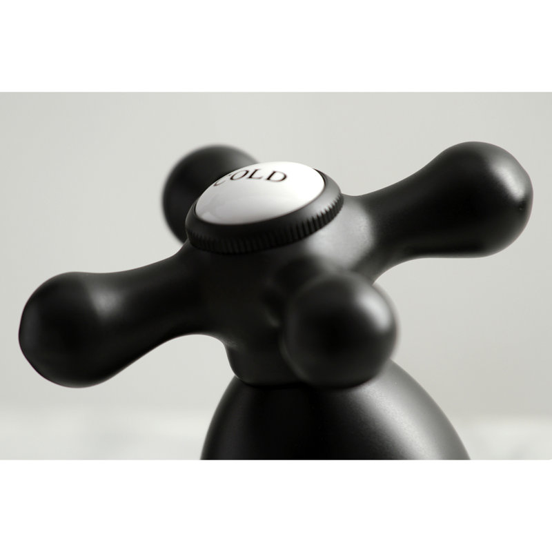 Kingston Brass Heritage Two-Handle 3-Hole Deck Mount Widespread Bathroom Faucet with Brass Pop-Up Drain, Matte Black/White