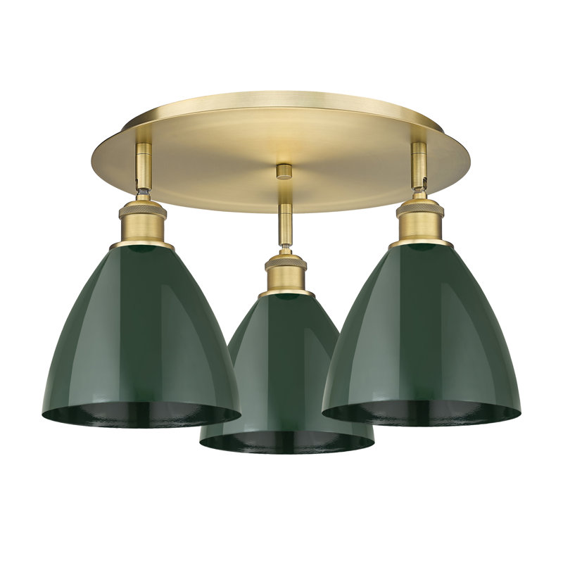 Plafonnier encastré 3 lumières 7,5 po Allare, Vert, Laiton brossé
