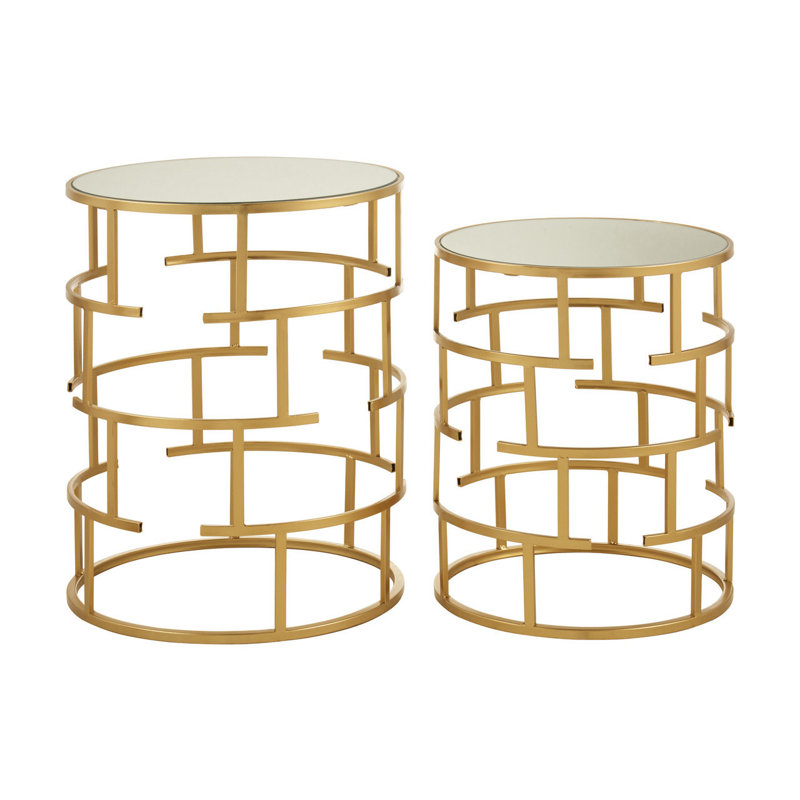 Ellerbe Glass Top Drum Nesting Tables