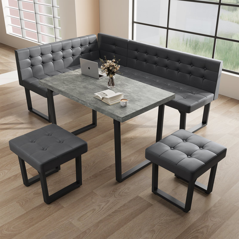 Simple and Stylish 5 - Person Breakfast Nook Dining Table Set, Gray
