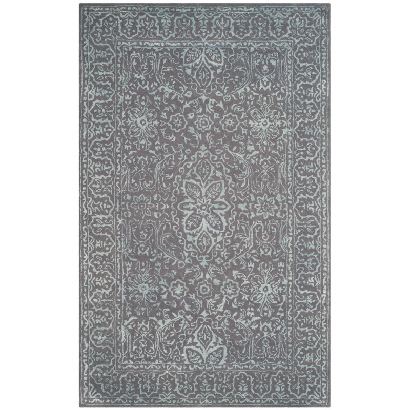 Samaniego Hand Tufted Viscose/Wool Oriental Rug in Opal/Gray, Rectangle 8' x 10'