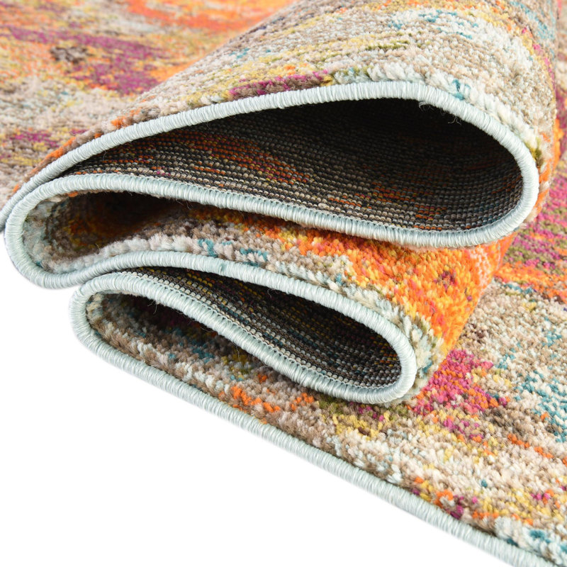Tapis abstrait bleu / gris / orange Octagon, Tapis de couloir 2 pi x 6 pi
