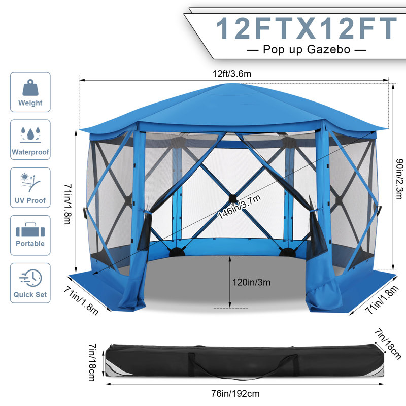 12x12ft Pop up starry sky top Gazebo Screen House Tent, Blue