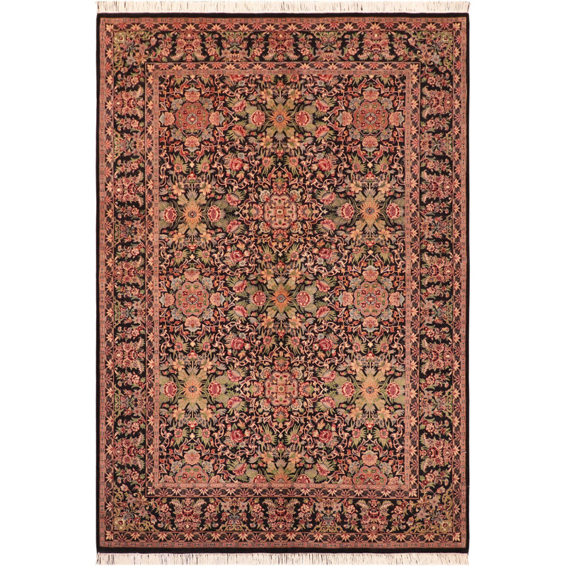 Tapis de surface en laine noir/rose 6 pi 1 po x 9 pi 4 po one-of-kind-noué la main Bellwood