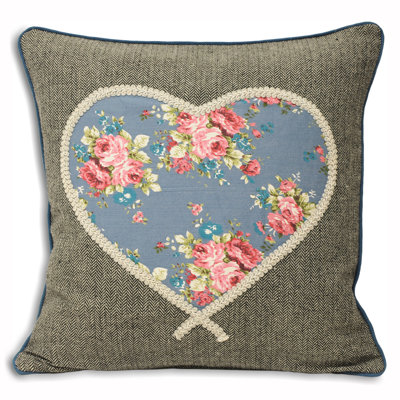 Sweet Cottage Heart Floral Square Throw Cushion