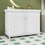 Meuble-lavabo de salle de bain avec lavabo en résine, 6 tiroirs à fermeture en douceur, armoire de rangement et pieds en pin massif