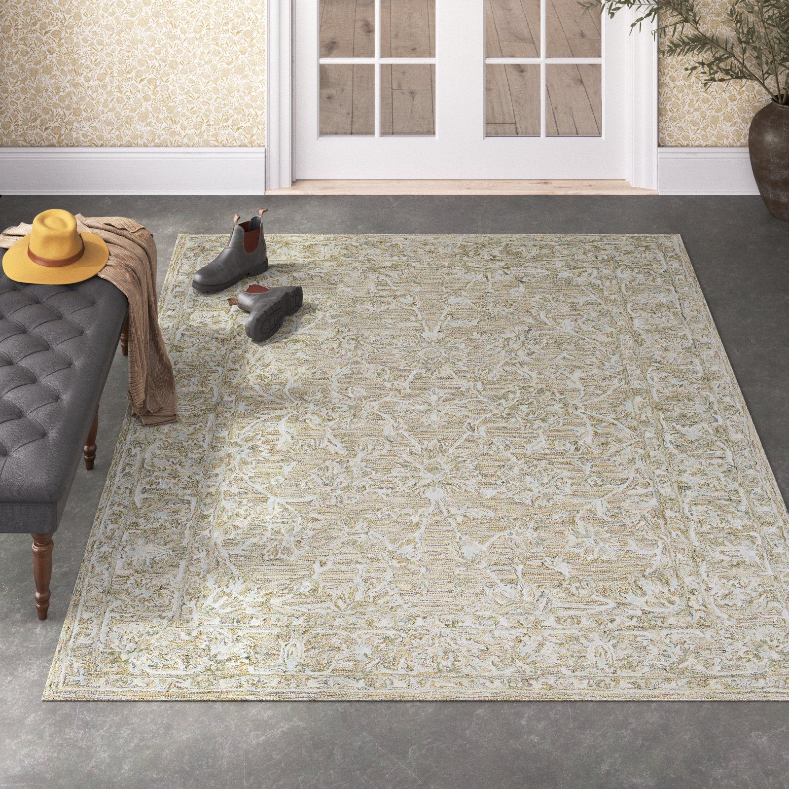Cait Tan Hand-Tufted Floral Rug, Rectangle 7' x 9'