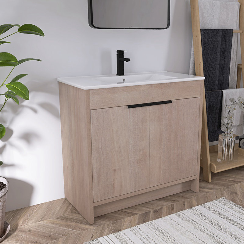 Ensemble de meuble-lavabo simple 18,39 po avec plateau en céramique Aleshea
