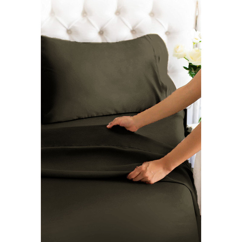  Premium Luxury 4 Piece Rayon from Bamboo Sheet Set, Twin Sheet Set with 2 Pillowcases, Dark Olive