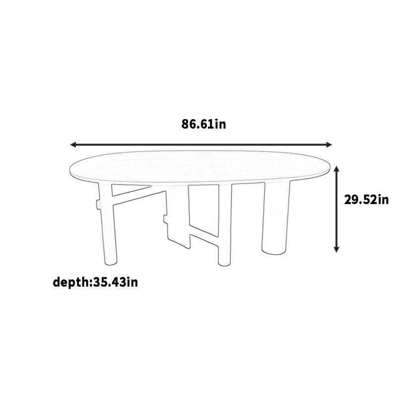 Table de salle à manger ovale | Sécuritaire, robuste et élégant, H 29,52 po x L 86,61 po x l 35,43 po