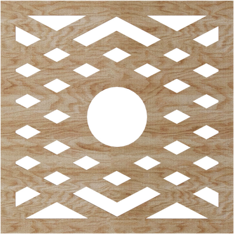Médaillon de plafond à chevrons, Chêne rouge, H 32 po x l 32 po x P 0,38 po