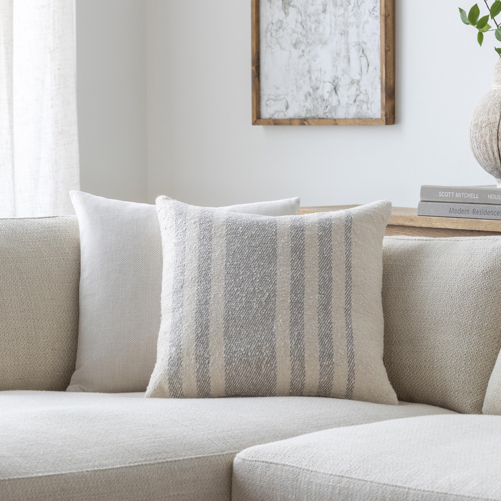 Sorden Striped Cotton Throw Pillow, Brown, Down, 18" x 18"