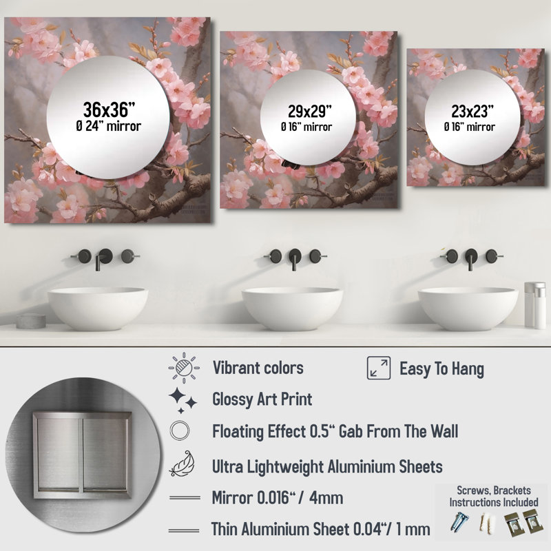 Art mural en miroir pour la salle de bain, 23 po x 23 po