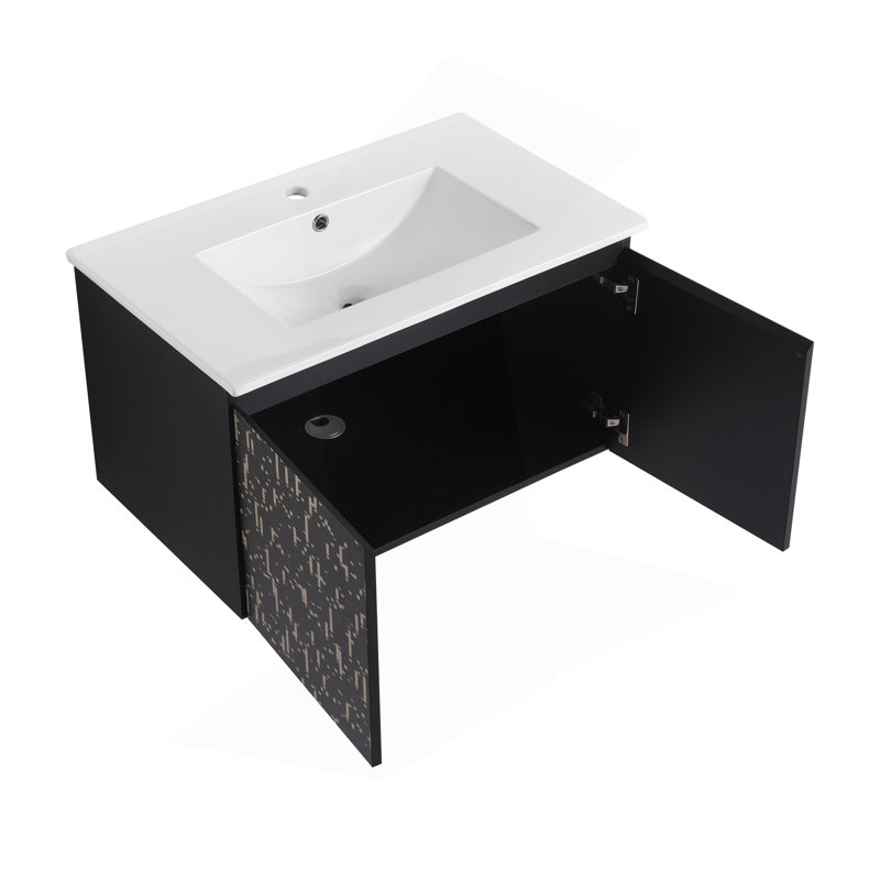 Meuble-lavabo mural flottant 30 po avec lavabo en céramique et porte d'armoire à fermeture en douceur