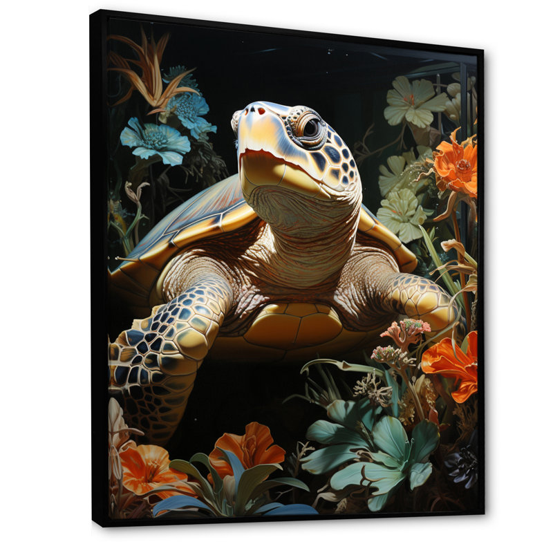 «Turtle Tranquility In The Ocean I», reproduction d'art sur toile, H 44 po x l 34 po, Cadre flottant noir